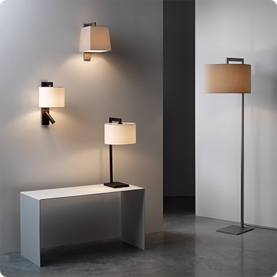 Decorative Fixtures An array of decorative light fixtures a table lamp, a floor lamp and wall lamp in a showroom