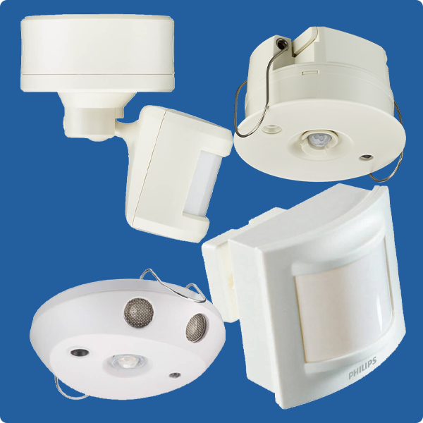 Philips Dynalite Sensors on a blue background
