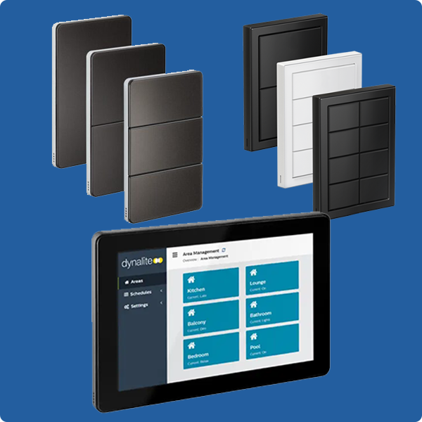 Philips Dynalite User interfaces on a blue background
