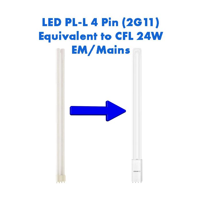 EM/Mains LED PL-L Equivalent to 24W CFL 4 Pin 2G11
