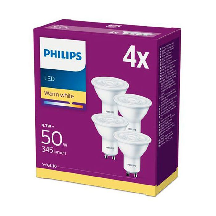 4 Pack Philips LED 4.7w GU10 WW 36D