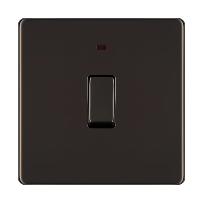 BG Screwless Flatplate Black Nickel 1 Gang Switch 20A With Power Indicator
