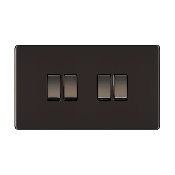 BG Screwless Flatplate Black Nickel 4 Gang Switch 20A 16AX 2 Way 