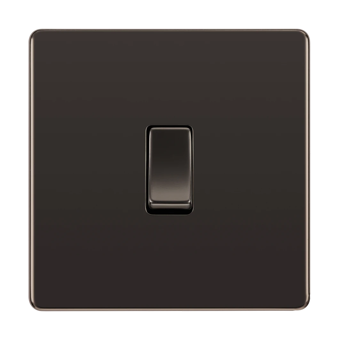BG Screwless Flatplate Black Nickel Intermediate Switch 20A 16AX