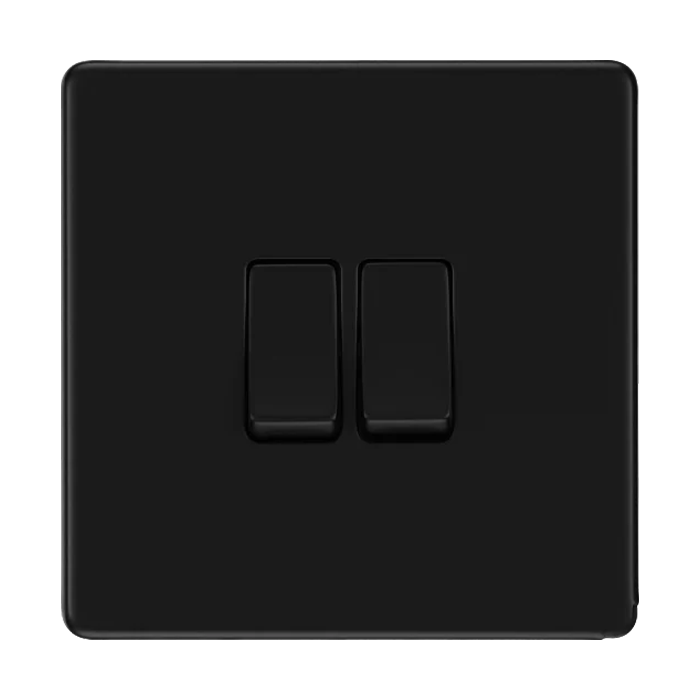 BG Screwless Flatplate Matt Black 2 Gang Switch 20A 16AX 2 Way 