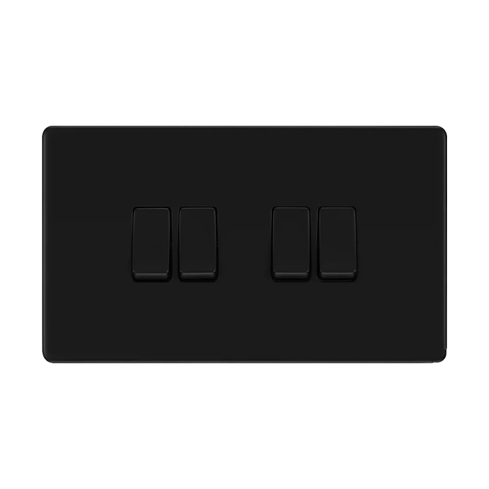 BG Screwless Flatplate Matt Black 4 Gang Switch 20A 16AX 2 Way