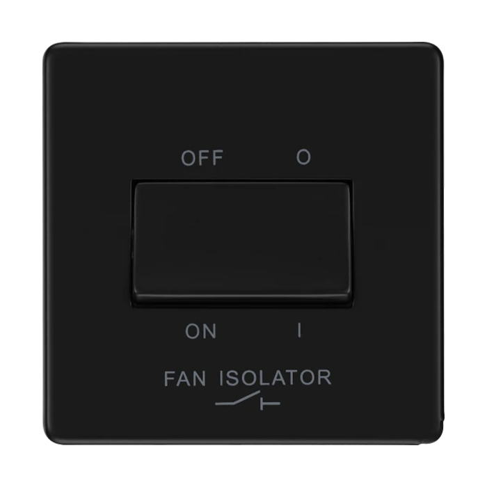BG Screwless Flatplate Matt Black Triple Pole Fan Isolator Switch 10A 