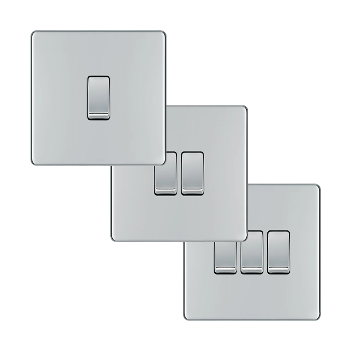 BG Screwless Flatplate Polished Chrome Light Switches