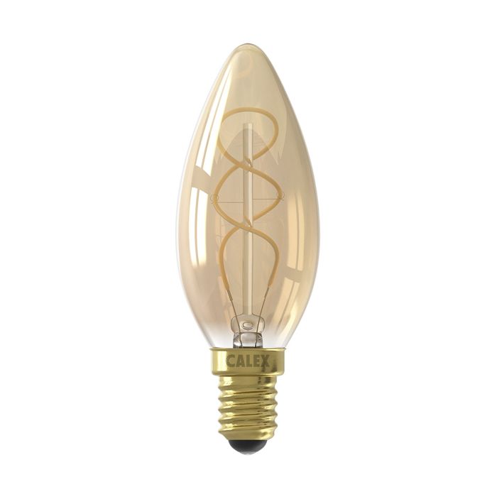 Calex Glass Flex Filament Candle LED lamp E14 4W 2100K Gold Dimmable