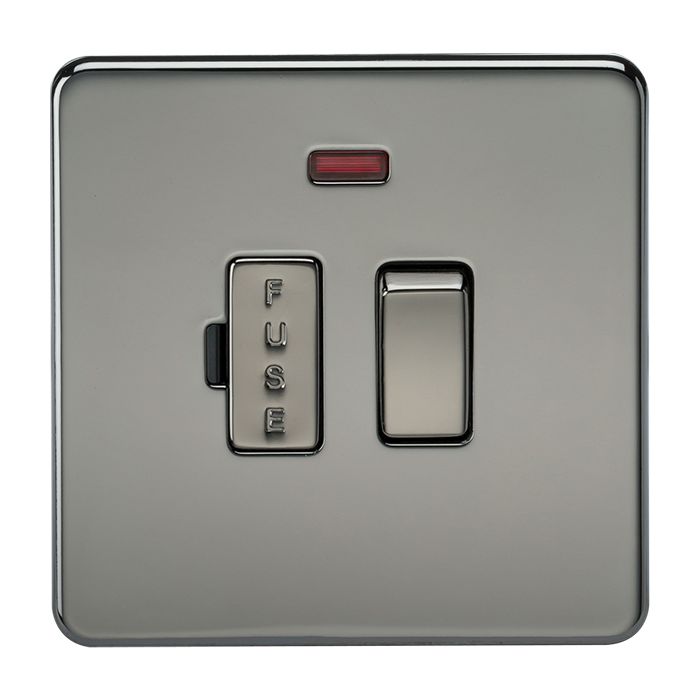 MLA Screwless 13A Switched Fused Spur Unit with Neon - Black Nickel