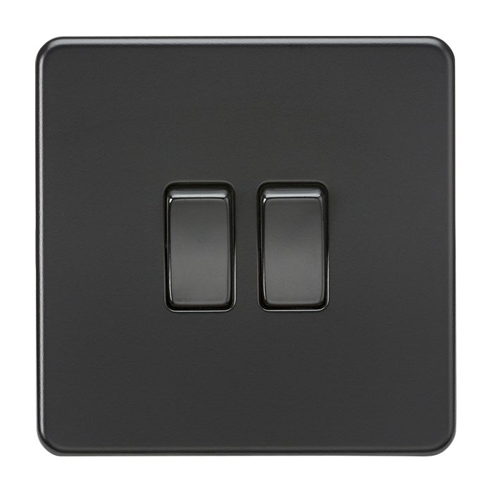 MLA Screwless 10AX 2G 2-Way Switch - Matt Black with black rockers