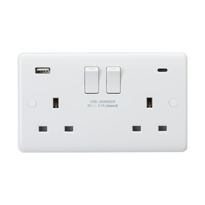 Knightsbridge 13A DP USB A+C Switched Socket - White