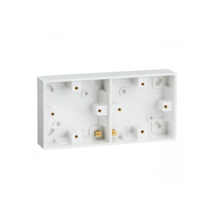 ML Knightsbridge SN1510 Square Edge White Plastic Dual 25mm Pattress Box with Earth Terminal