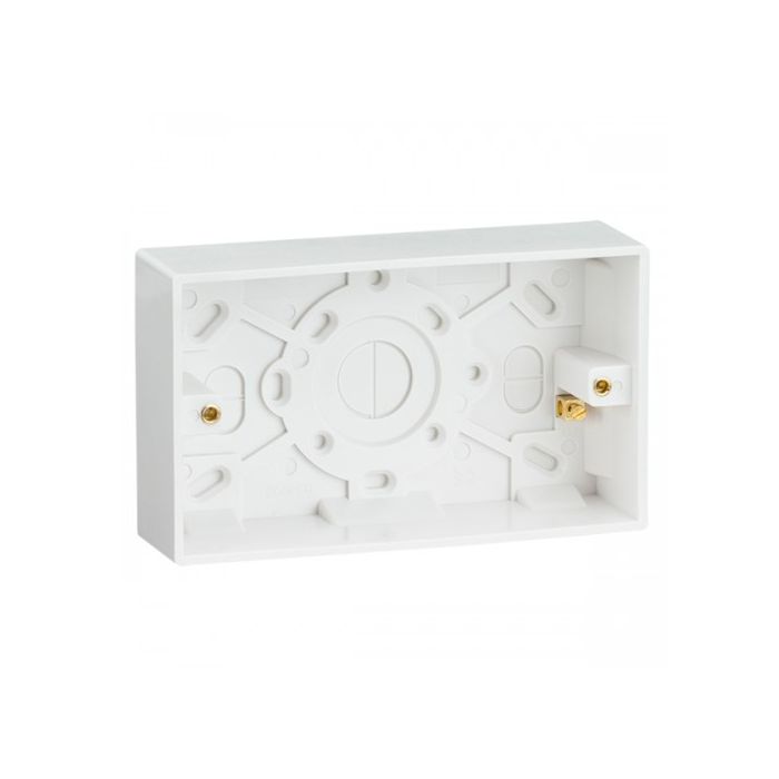 ML Knightsbridge SN1800 Square Edge White Double 2 Gang 35mm Pattress Box with Earth Terminal