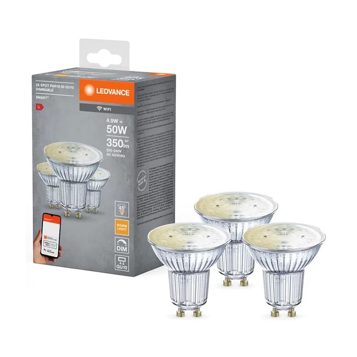 Ledvance 4.9W Smart Wi-Fi Dimmable LED GU10 Spot 2700K 3 Pack