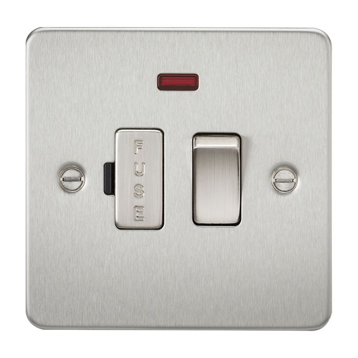 MLA Flat Plate 13A switched fused spur unit with neon - brushed chrome