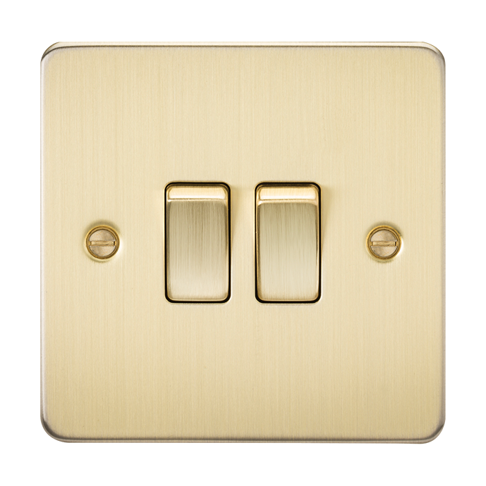 ML Accessories Brushed Brass 2 Gang 2-Way Flat Plate Switch