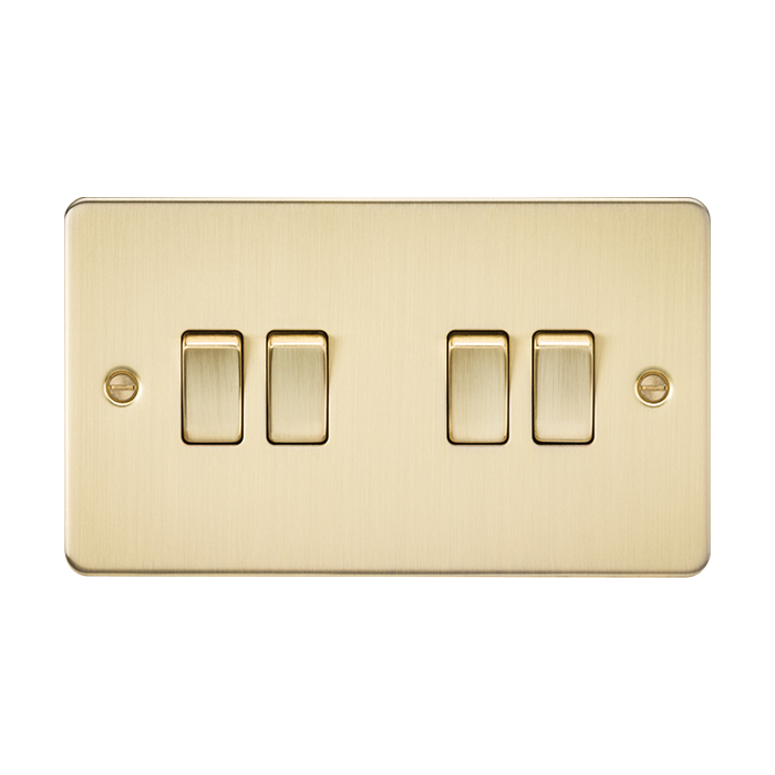 ML Accessories Brushed Brass 4 Gang 2-Way Flat Plate Switch