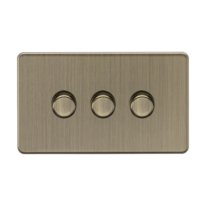 ML Accessories Screwless Antique Brass 3 Gang 2-Way 10-200W (5-150W LED) Intelligent Dimmer