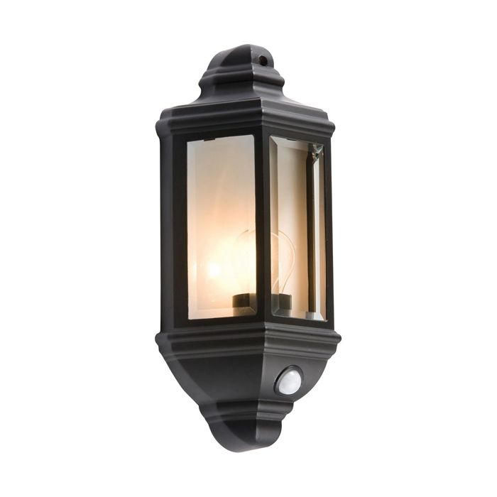 MLA Knightsbridge 5401A Black Die Cast Aluminium & Clear Glass Wall Lantern with PIR IP33 60W