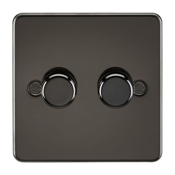 MLA Knightsbridge Flat Plate 2 Gang 2 way 10-200W (5-150W LED) Intelligent Dimmer Gunmetal