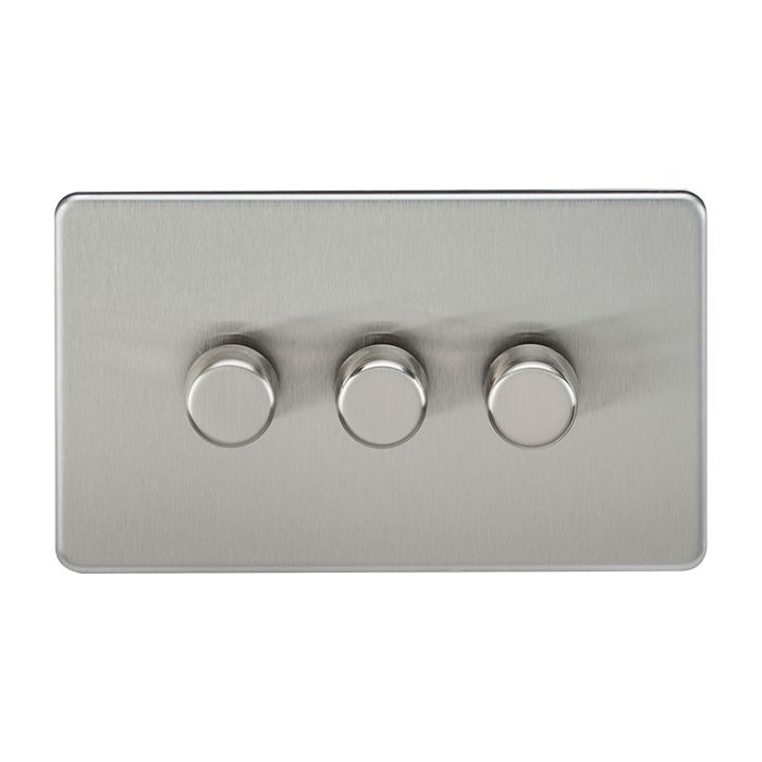 MLA Knightsbridge Screwless 3 Gang 2-way 10-200W (5-150W LED) Intelligent Dimmer Brushed Chrome