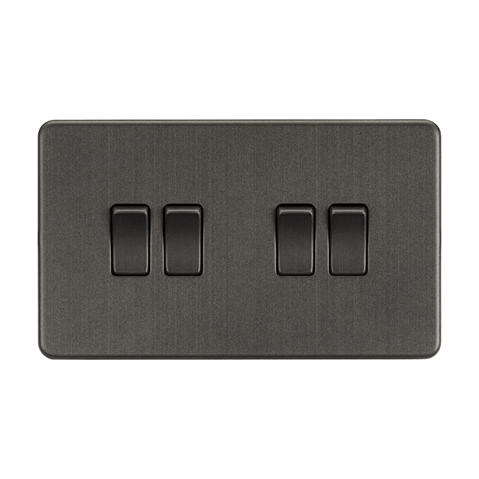 MLA Knightsbridge Screwless Smoked Bronze 4 Gang 2-Way Switch