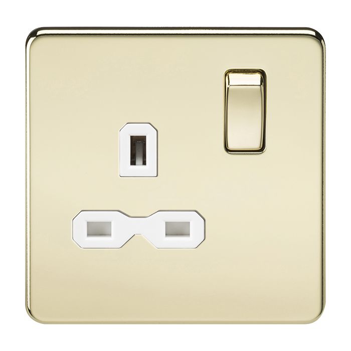 MLA-Knightsbridge Screwless Socket 1 Gang  Polished Brass  with White Insert 