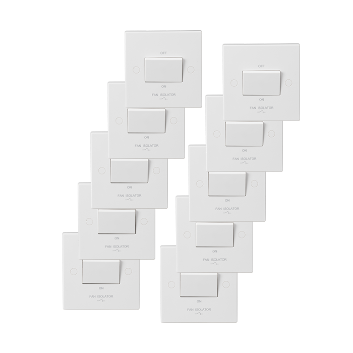 Knightsbridge SN1100 (10 PACK) Square Edge White Triple Pole Fan Isolator Switch 10A