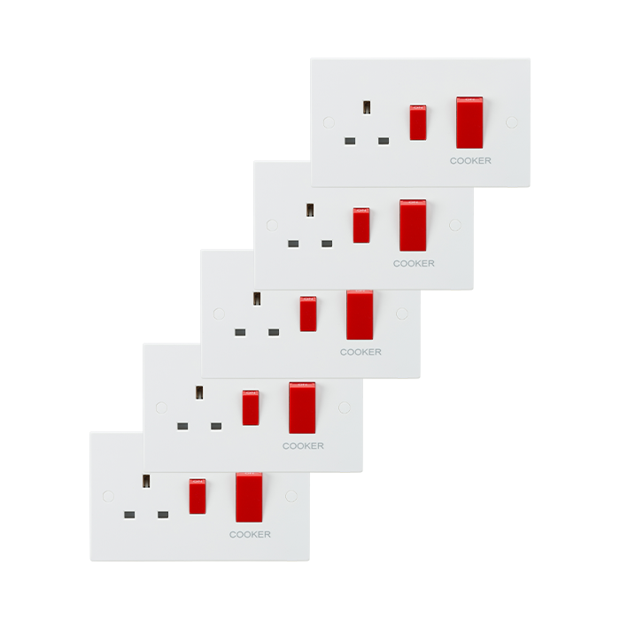 Knightsbridge SN8333 (5 PACK) 45A DP Switch & 13A Socket - Red Rockers