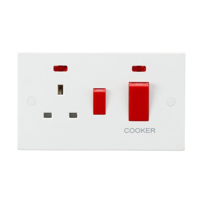 Knightsbridge SN8333N 45A DP Switch & 13A Socket with Neons - Red Rockers