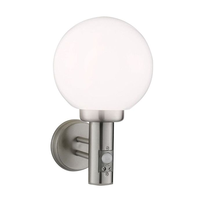 MLA Knightsbridge NH0112DS Stainless Steel Wall Globe Light Fitting with Sensor E27 IP44 40W 230V