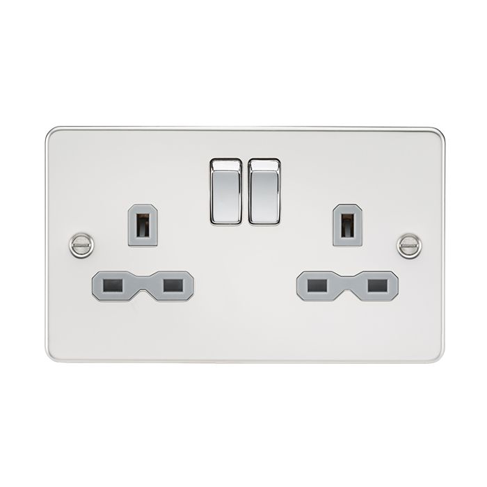 MLA Polished Chrome 2 Gang Socket With Grey Inserts