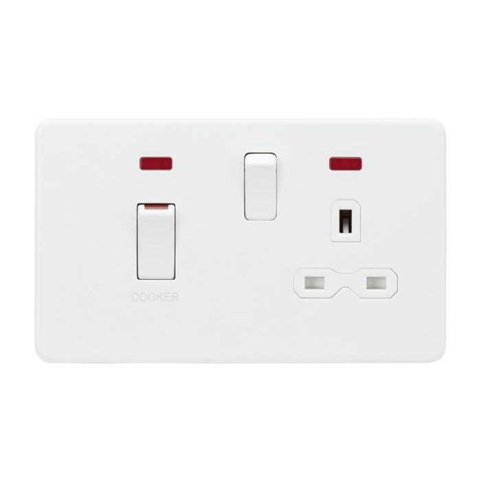 MLA Screwless 45A DP switch and 13A switched socket with neons - matt white