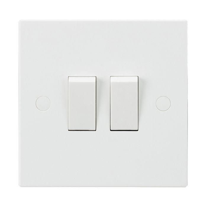 MLA Knightsbridge SN3000 Square Edge White Plastic 2 Gang 2 Way Plate Light Switch 10A