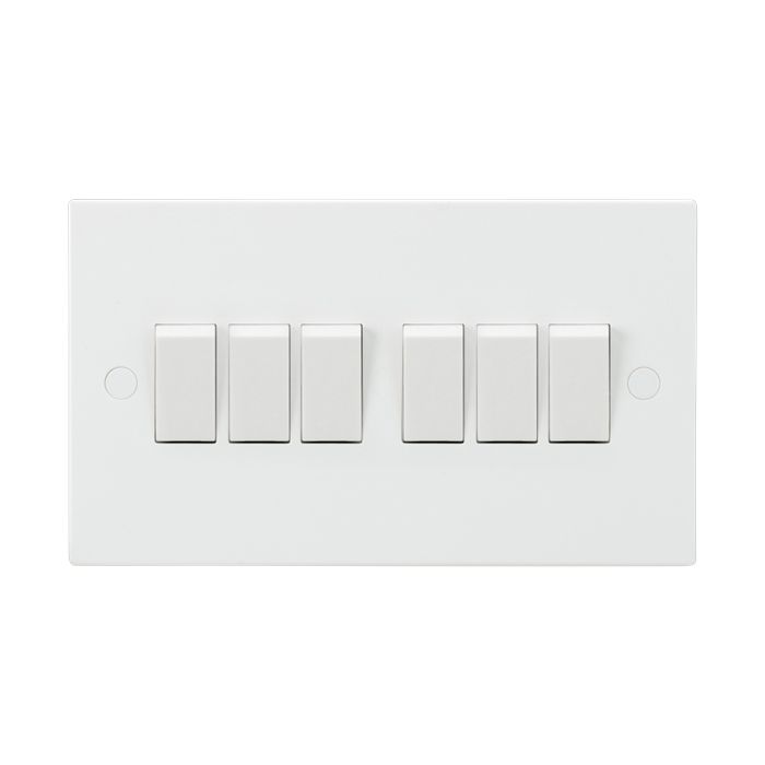 MLA Knightsbridge SN4200 (5 PACK) Square Edge White Plastic 6 Gang 2 Way Plate Light Switch 10A