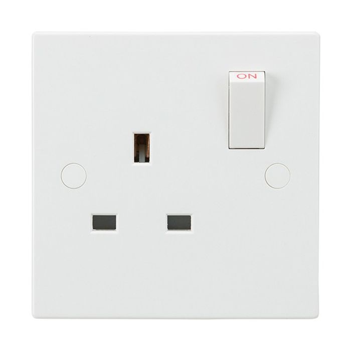MLA Knightsbridge SN7000 Square Edge White Plastic 1 Gang Double Pole Switched Socket 13A