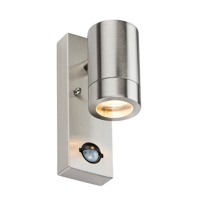 MLA Knightsbridge WALL5LSS Stainless Steel GU10 Wall Light Fitting with PIR Sensor IP44