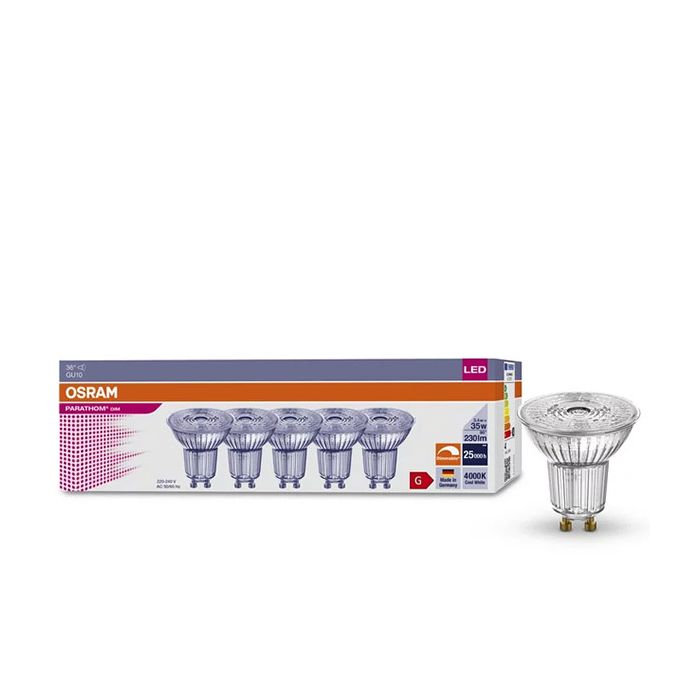 Osram Parathom 3.4W Dimmable LED GU10 Spot 36D 4000K 5 Pack