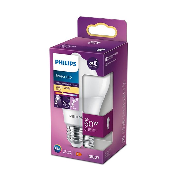 Philips Consumer Dusk To Dawn Motion Sensor LED 8W GLS/A60 E27 827 Bulb
