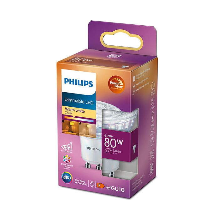 Philips Consumer LED 6.2w Dimmable Warmglow Gu10 827 Bulb
