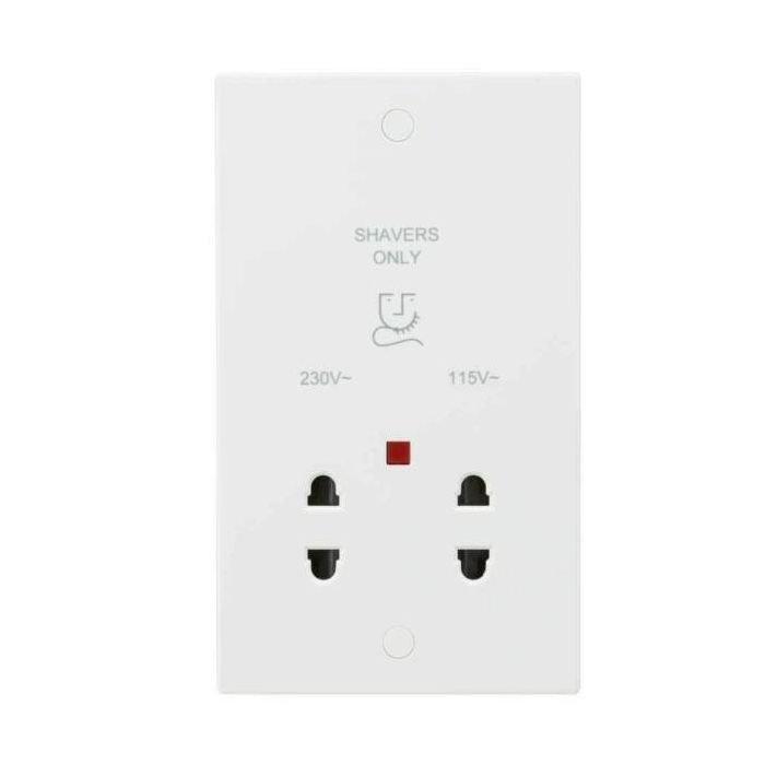 ML Knightsbridge SN8900N Square Edge White Plastic Dual Voltage Shaver Socket w/ Neon 115/230V