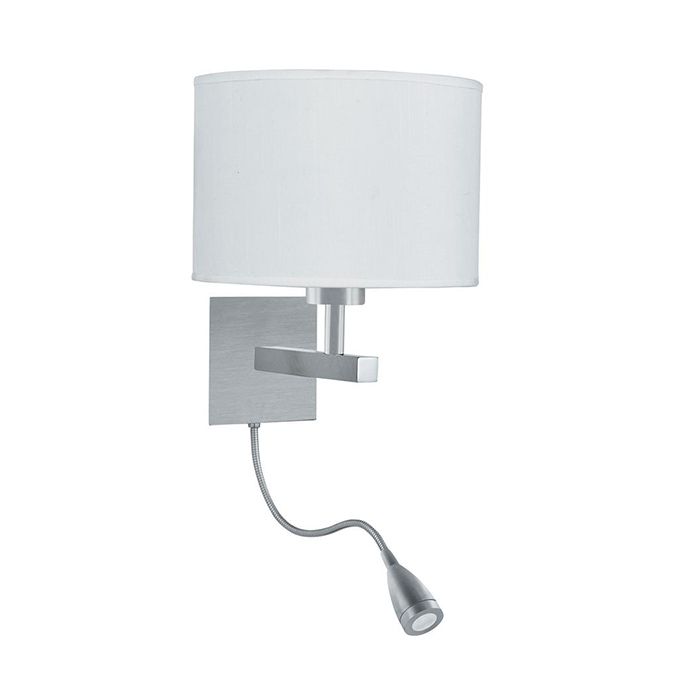 Searchlight 3550SS Satin Silver with White Fabric Shade Picture Light with LED Reading Light 