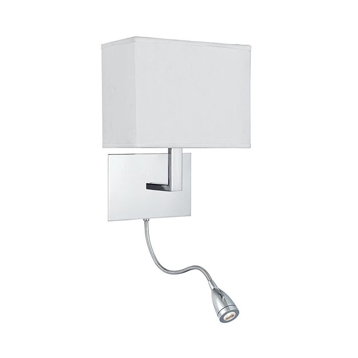 Searchlight 6519CC Chrome with White Shade Wall Light with LED Reading Light