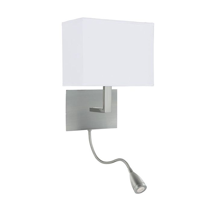 Searchlight 6519SS Satin Silver with White Shade Wall Light with LED Reading Light 