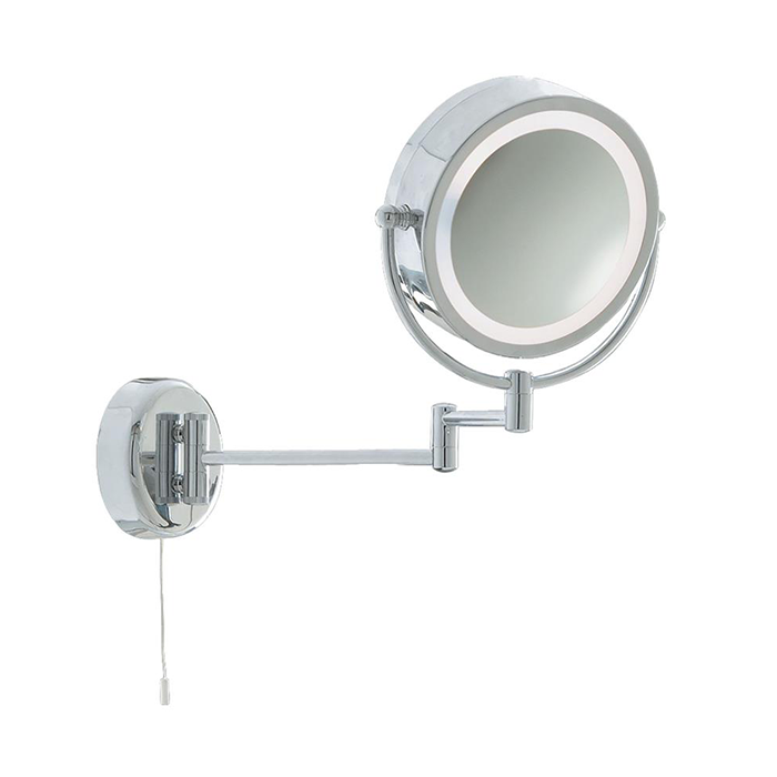 Searchlight Illuminating Chrome Bathroom Mirror with Swing Arm