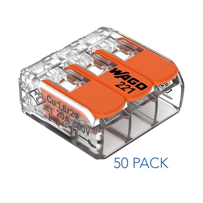 Wago 221-413 3 Way Lever Connector 50 Pack