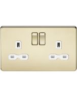 MLA-Knightsbridge Screwless Socket 2 Gang  Polished Brass  with White Insert