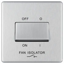 BG Screwless Flatplate Brushed Steel Triple Pole Fan Isolator Switch 10A 