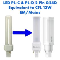 EM/Mains LED PL-C & PL-D Equivalent to 13W CFL 2 Pin G24D-1